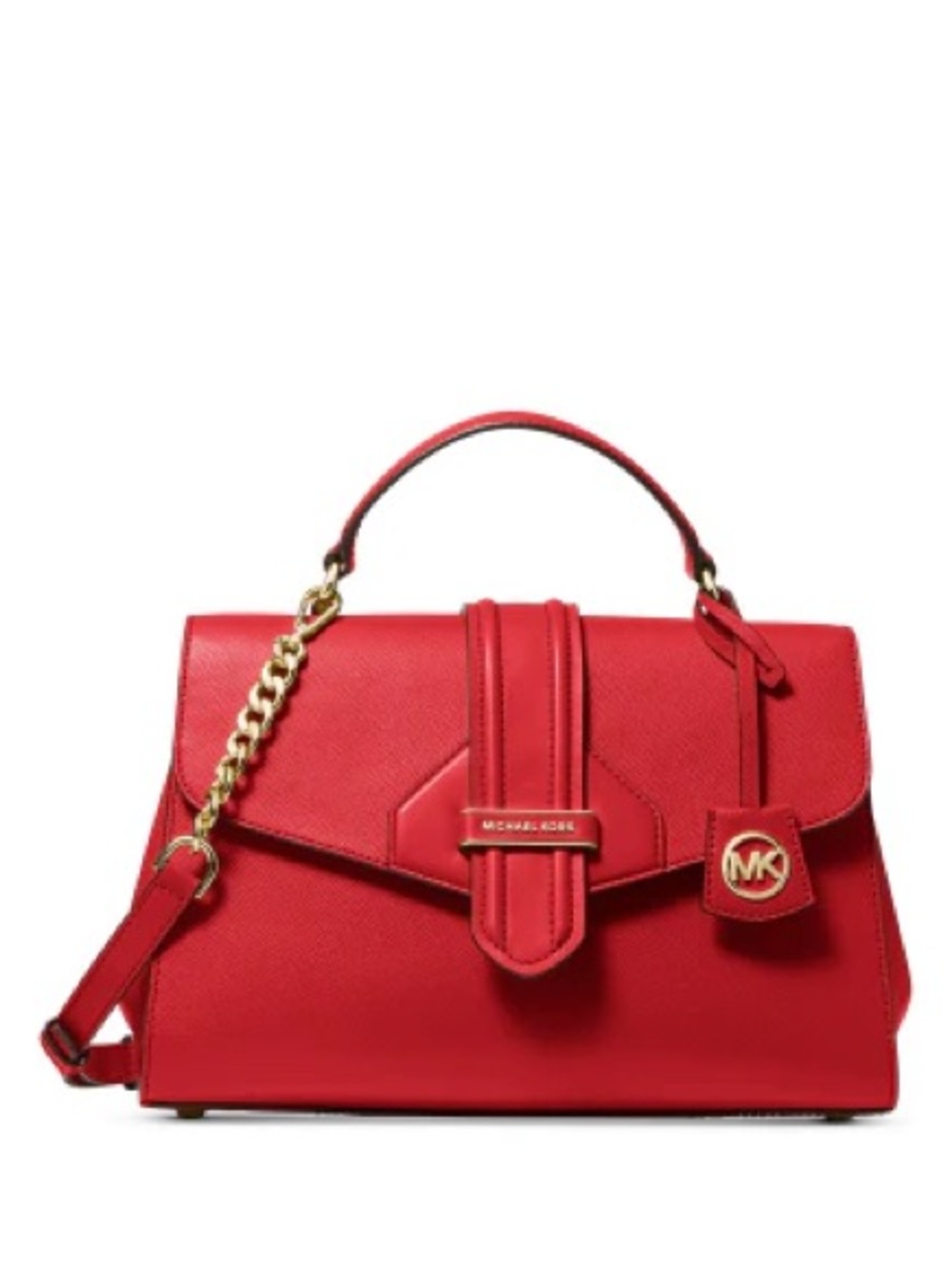 MICHAEL KORS Red Leather Structured Top-Handle Satchel with Gold Chain